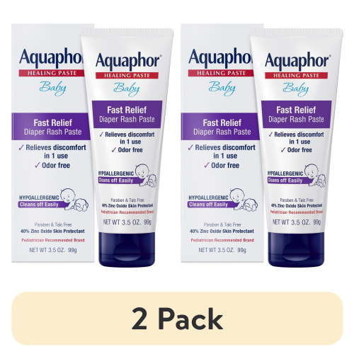 (2 pack) Aquaphor Baby Diaper Rash Paste, Maximum Strength 40% Zinc Oxide, Diaper Rash Cream, Diaper Rash Ointment, 3.5 oz