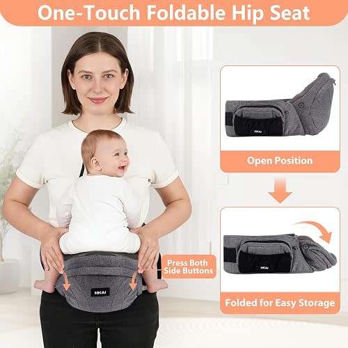 HKAI Baby Hip Carrier,Baby Carrier with Adjustable Waistband & Breathable Mesh, Ergonomic Carrier with Non-Slip Hip Seat Surface for Newborns & Toddlers (Grey)
