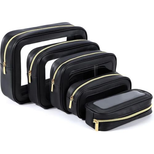 5PCS Diaper Bag Organizer Pouch Set, TSA Approved Toiletry Bag，Clear Waterproof TPU Makeup Bag Set Travel Organizer Black 5PCS