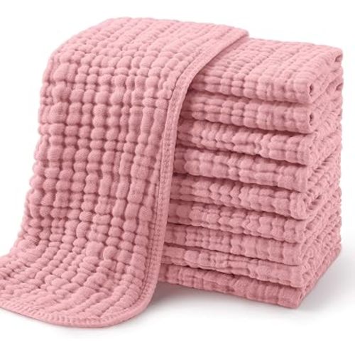 Yoofoss Muslin Burp Cloths for Baby 10 Pack 100% Cotton Baby Washcloths for Boys Girls Large 20''X10'' Super Soft and Absorbent Bean Paste