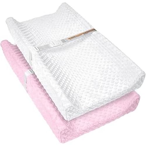 2 Pack Baby Changing Pad Covers, Super Soft Plush Dot Diaper Changing Table Covers Fit 32x16 Inch Changing Table Pad for Baby Boys & Girls