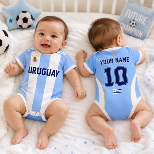 Body personalizado de Uruguay para bebé, camiseta de fútbol de Uruguay, conjunto personalizado con nombre y número para bebé, camiseta de Uruguay