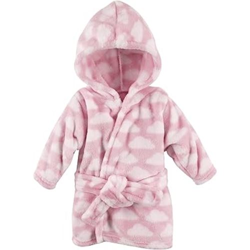 Hudson Baby Unisex Baby Plush Animal Face Bathrobe, Pink Clouds, 0-9 Months