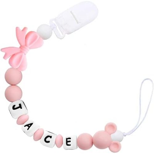 Baby Girl Pacifiers Clips Personalize Name Pacifier Clips Holder, Custom Pacifier Chain with Name for Baby(A)