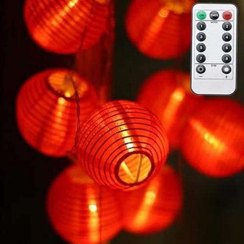 Red Lantern String Lights 19.6ft 40 LEDs Battery Operated with Remote Control Hanging Lanterns String Lights for Chinese New Year,Spring Festival,Wedding,Party Decoration,Christmas