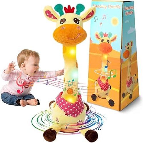 MIAODAM Dancing Giraffe Singing 10 Children's Song, Stuffed Baby Toy Repeats What You Say, Colorful Glowing Giraffe Plush Interactive Toys