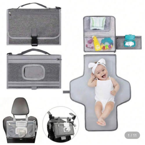 Baby Changing Pad Station - Waterproof, Portable Diaper Mat With Head Cushion & Wipes Pocket, Ideal Shower Gift For Newborns, Unisex Design For Travelbaby Shower Family Decorations Gifts | SHEIN USA