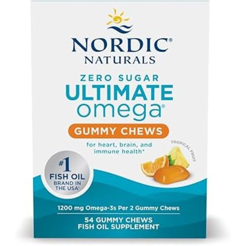 Nordic Naturals Zero Sugar Ultimate Omega Gummy Chews - Tropical Fruit - 54 Gummy Chews - Non GMO - Optimal Wellness - 27 Servings
