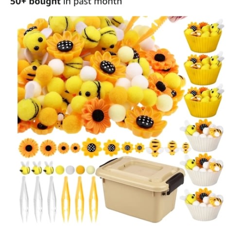 Amazon.com: 303Pcs Bee Sensory Bin Filler Fine Motor Toys Sunflower Counting Sorting 200 Felt Pompoms 40 Sunflowers 50 bees 6 Tweezers 6 Silicone Plates 1Storage Box for Counting Sorting DIY Crafts(Bee Sunflower) : Toys & Games