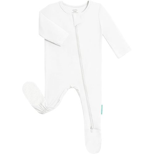 Color -- CREAM -- PurComfy Baby Zipper Footie Pajamas, Supersoft Bamboo Rayon Baby Footed Pjs Boy Girl 0-3-6-9-18-24 Month Coverall Sleepers