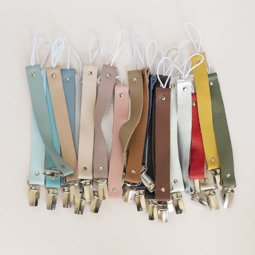 Leather Pacifier Clip, Binky Holder Chain