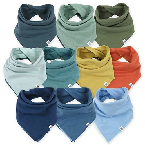 HonestBaby Organic Cotton Bandana Drool Bib Multipack, 10-Pack Rainbow Gems Blues