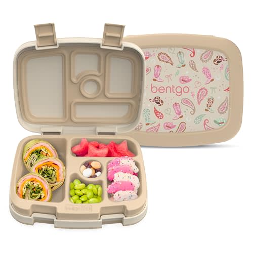Bentgo Kids Prints Leak-Proof 5-Compartment Bento-Style Kids Lunch Box | Ideal Portion Sizes for Ages 3-7, Durable, Drop-Proof, Dishwasher Safe, PFAS & BPA-Free Materials (NEW Cowgirl Dreams)