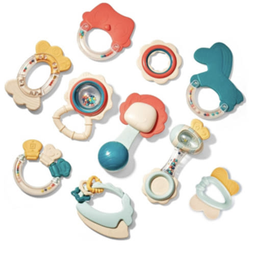 hahaland Baby Toys 0-6 Months - Baby Rattles Teething Toys 3-6 Months, Newborn Infant Toys 6-12 Months, Teether Grasping Shaker Toy Baby Gifts 6 5 4 3 Month Old Must Haves Montessori Rattle for Babies