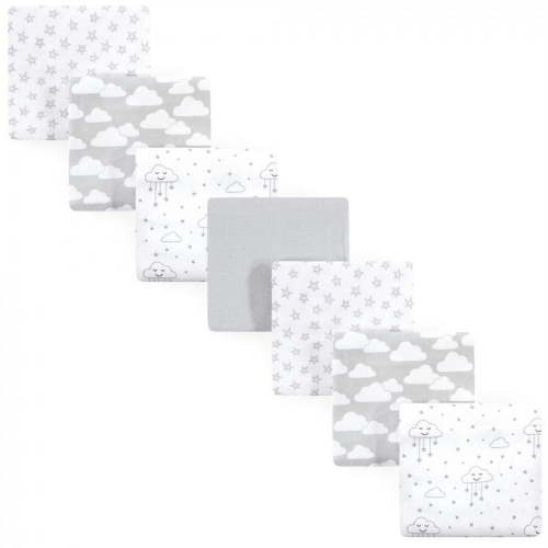 Hudson Baby Infant Cotton Flannel Receiving Blankets Bundle, Gray Clouds, One Size