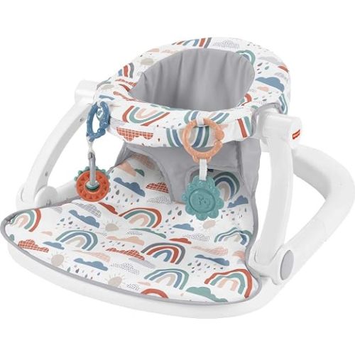 Fisher-Price Portable Baby Chair Sit-Me-Up Floor Seat with Developmental Toys & Machine Washable Seat Pad, Rainbow Showers