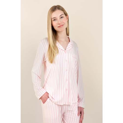 Long-Sleeved Women's Pajama Set in Medium Sakura Stripe