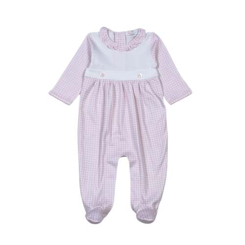 PGG-013 Pink Gingham Two Button footie.