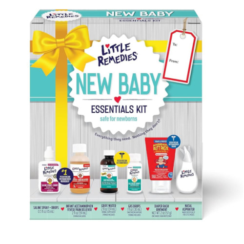 Little Remedies New Baby Essentials Kit with Saline Nasal Spray, Diaper Rash Cream, Gas Relief Drops, Gripe Water & More, Safe for Newborns