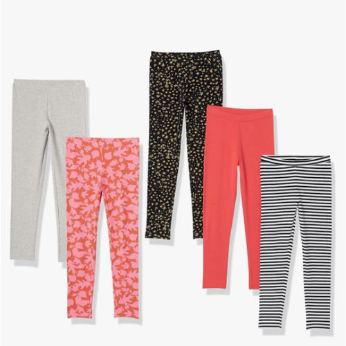 Amazon Essentials Girls' Cotton Stretch Leggings, Multipacks