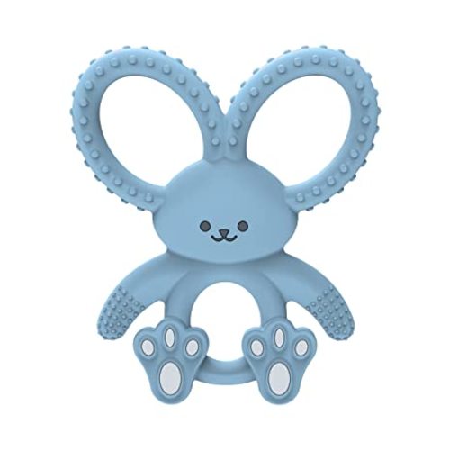 Dr. Brown's Flexees Teether, Blue Bunny, Soft 100% Silicone Baby Teether, BPA Free, 3m+, 1 Pack