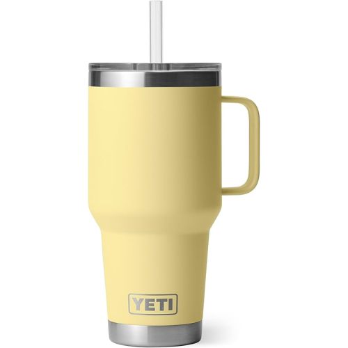 YETI Rambler 35 oz Tumbler with Handle and Straw Lid, Travel Mug Water Tumbler, Vacuum Insulated Cup with Handle, Stainless Steel, Daybreak Yellow