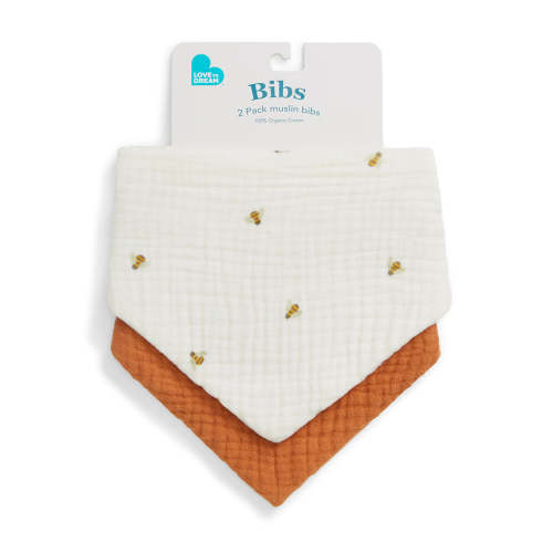 Bib 2 Pack Muslin Cream Bees