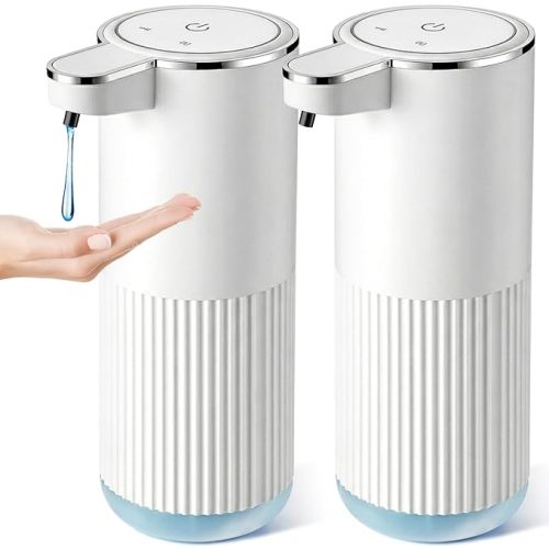 Automatic Soap Dispenser, 2 Pack White Touchless Liquid Soap Dispenser for Bathroom, 13.5 Fl Oz Plastic Electric Auto Dish Soap Dispensers Wall Mount for Kithcen with Adjustable Volume