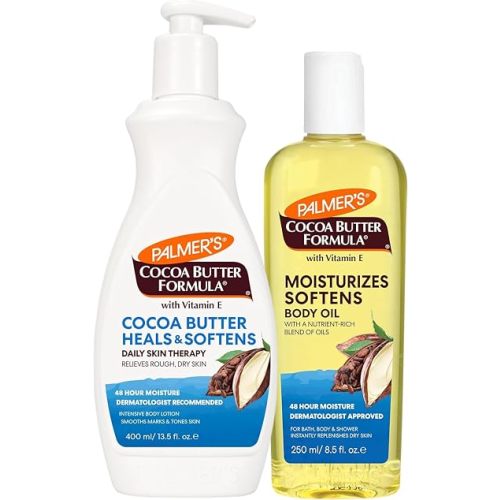 Palmer's Cocoa Butter Body Oil + Body Lotion, Value Skin Care Bundle for Dry Skin, Provides 48 Hour Moisture to Dry, Rough Skin, Includes 1 Moisturizing Lotion (13.5 fl oz) and 1 Skin Oil (8.5 fl oz)