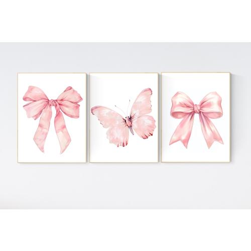 Pink Bow & Butterfly Nursery Print Set