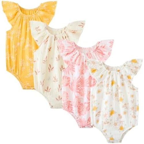 MAMIMAKA Newborn Baby Girl Sleeveless Rompers Ruffle Bodysuits Infant Outfits 4 Pack