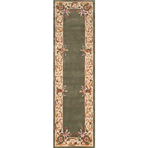 Momeni Harmony India Wool Hand Tufted Traditional Sage Area Rug 2'3"" X 8' Runner (HARM2HAI-7SAG2380)