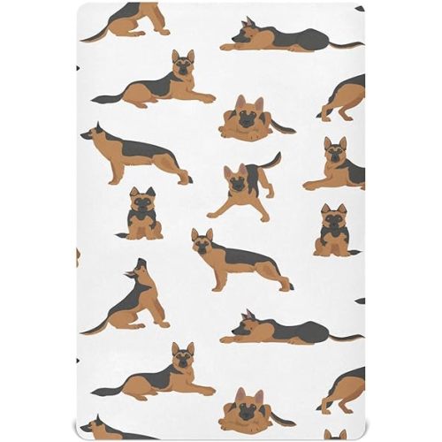 Crib Sheets for Boys Girl German Shepherd Dogs Breathable Mini Crib Mattress Sheets Fitted,Toddler Baby Sheets for Crib Mattress Soft & Breathable 39 * 27 * 5In