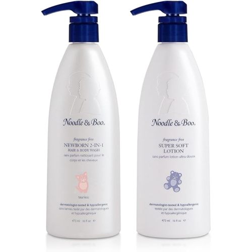 Noodle & Boo Fragrance-Free Newborn Bath & Lotion Set – Gentle 2-in-1 Hair and Body Wash + Super Soft Baby Lotion, 16 Fl Oz Each