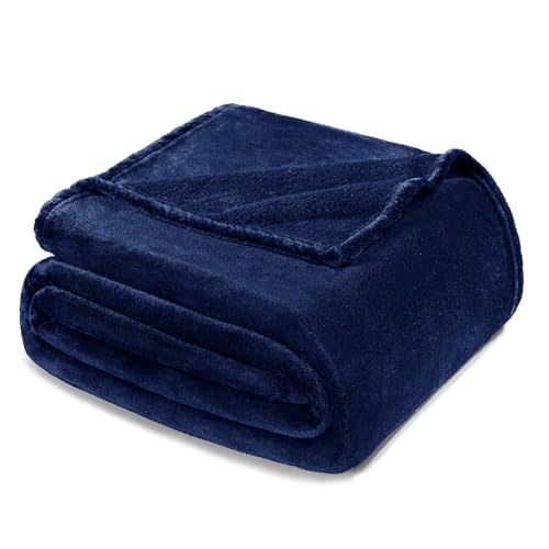 Exclusivo Mezcla Fleece Blankets Queen Size for Bed, Super Soft and Warm, All Season, Cozy, Plush, Lightweight, 90x90 Inches, Navy Blue