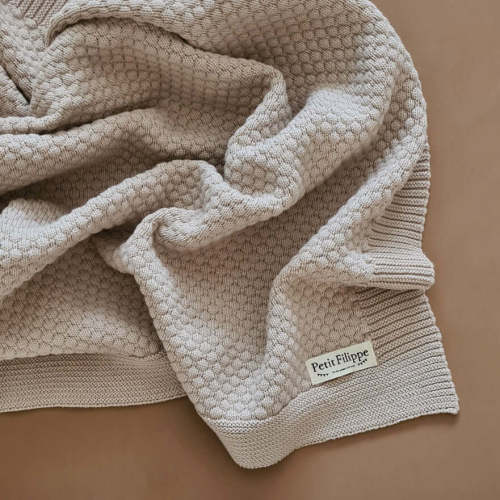 Knitted Blanket - Cotton - 100 x 70 cm - Oatmeal