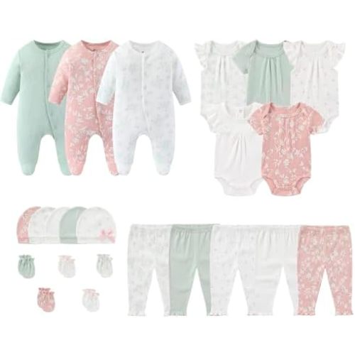 MAMIMAKA Newborn Layette Gift Set 23-Piece Baby Bodysuits Infant Outfits Essentials and Accessories 0-12 Months