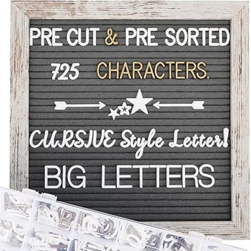 Changeable Felt Letter Board with Letters, Pre Cut & Sorted 725 Letters, First Day of School Board, Baby Announcement Sign, 10x10 Inch Message Board, Pregnancy Announcement Classroom Decor Sign Board