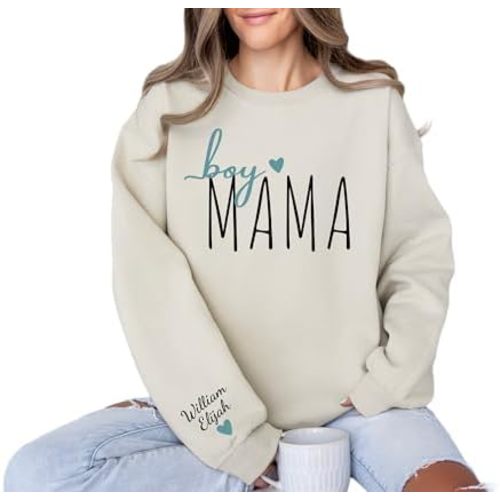 Custom Girl-Boy Mama Sweatshirt – Personalized Mom of Daughters Gift, for Mom, Custom Name Sleeve Sweatshirt