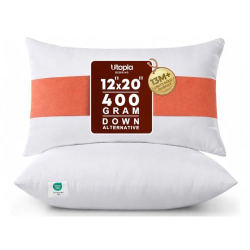 Utopia Bedding 12x20 Pillow Inserts, White Throw Pillows for Couch, 2 Pack | 100% Virgin Filling, Indoor cushion inserts for bed, sofa & couch, Supportive & fluffy decorative pillows, Set of 2, White