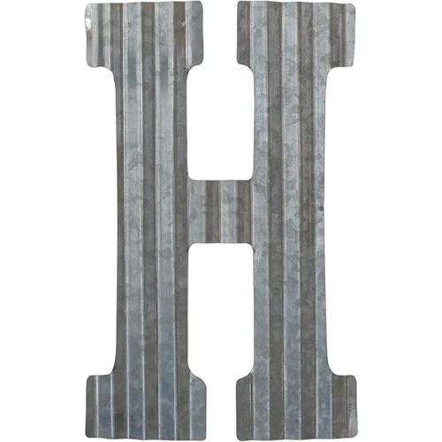 COLLECTIVE HOME - 12" Metal Letter Wall Decor, Galvanized Steel Numbers, Rustic Hanging Decor Symbols, Corrugated Metal Decoration, House Number (H)
