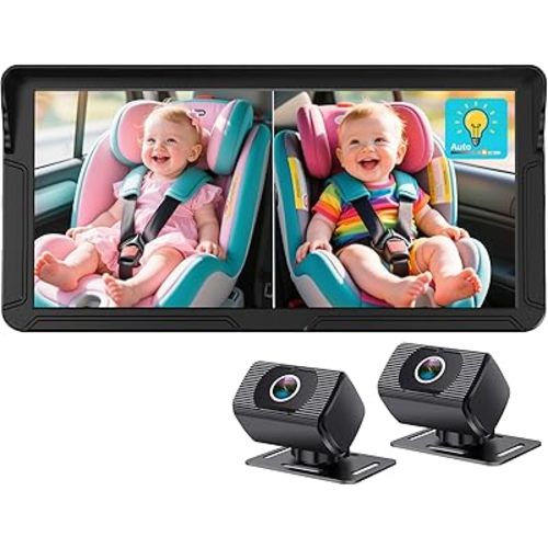 Dual Baby Car Camera for 2-Kids: 6.9'' HD Split Screen with Auto Brightness 1080P Backseat Camera for Twins Infrared Night Vision - 360° Adjustable USB Easy Setup Ideal for SUVs Minivans