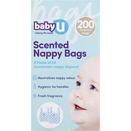 babyU Scented Nappy Bags Convenient Nappy Disposal Neutralises Nappy Odour Hygienic Tie Handles 200pk