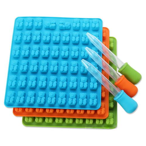 PALIFEUR Silicone Molds with Dropper 53 Cavity Bear Molds Ice Cube Tray, Non-Stick Food Grade Silicone Mold for Chocolate, Candy, Jelly, Ice Cube, Silicone Molds for Baking