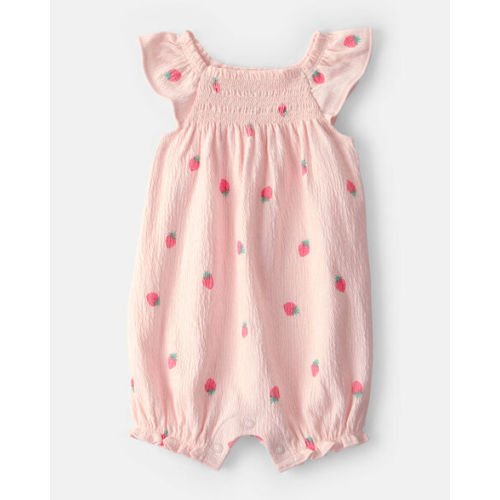 Baby Girl Strawberry Flutter-Sleeve Romper - Pink | Carter's