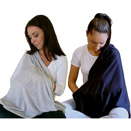 2 Pack Nursing Covers for Breastfeeding, Soft Infinity Scarf Shawl Cover Up - Lightweight, Breathable Privacy Nursing Wrap (Heather Grey & Navy Blue)