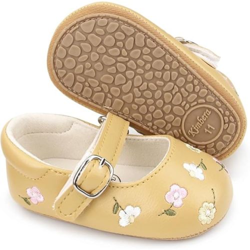 Baby Mary Jane Flats for Girls with Bowknot Cotton Anti Skid Sole Infant First Walker Princess Dress Crib Wedding Shoes