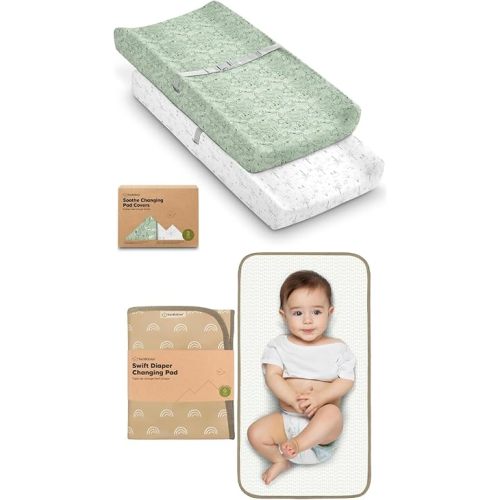 KeaBabies 2-Pack Changing Pad Covers for Girl, Boy and Portable Diaper Changing Pad - 100% Cotton Cover, Waterproof Foldable Baby Diaper Mat, Baby Travel Essentials