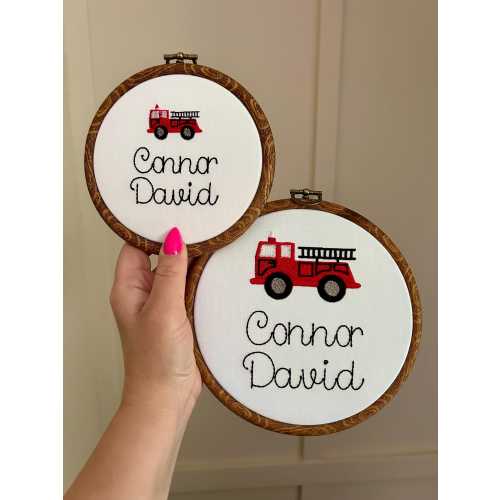 Embroidered Fire Truck Baby Hoop | Fire Truck Wall Hanging | Fire Truck Nursery Sign | Fire Truck Nursery Decor | Fire Truck Nursery Sign