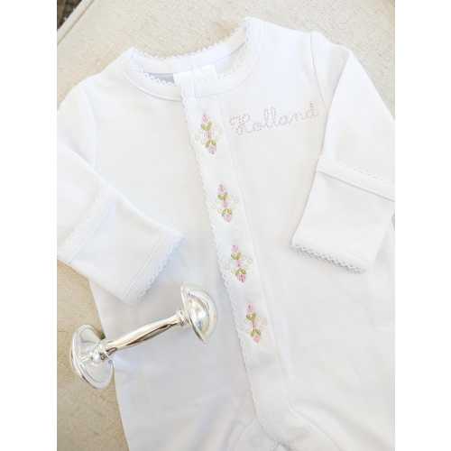 Elegant Heirloom Inspired Embroidered Picot Trim Footie | Classic GirlGift | Monogrammed Custom Keepsake | Baby Shower